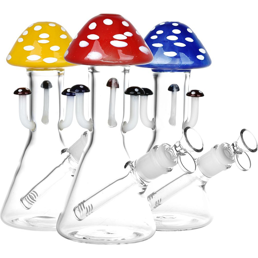 Marvelous Mushroom Melange Glass Water Pipe - 8.25" / 14mm F / Colors Vary - Headshop.com