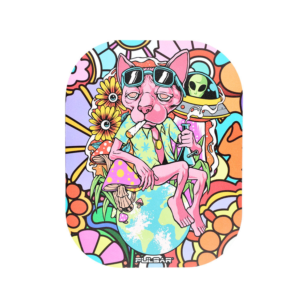 Pulsar Mini Metal Rolling Tray w/ Lid - Chill Cat / 7"x5.5" - Headshop.com