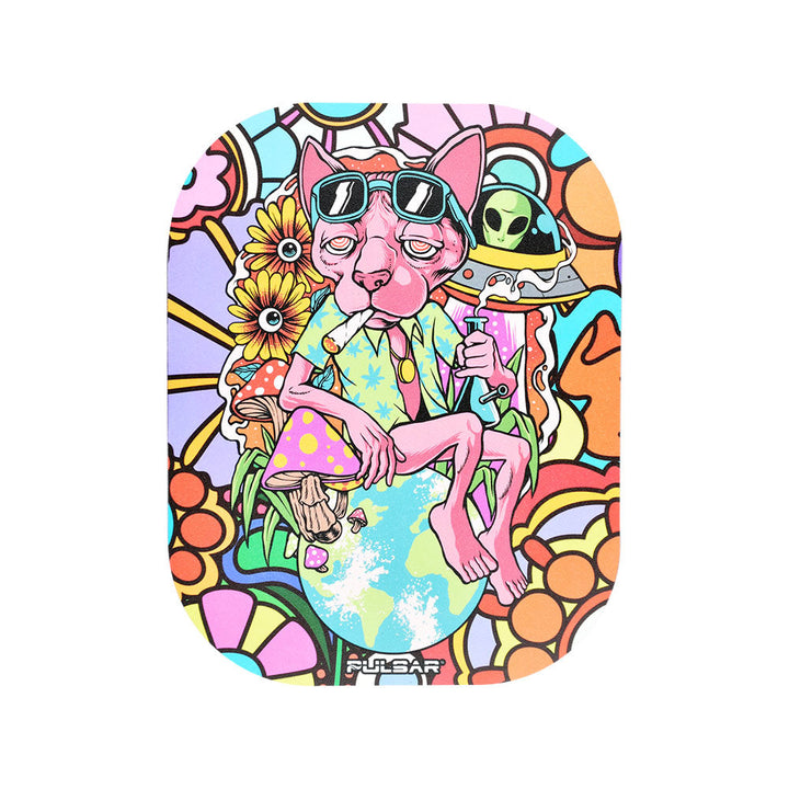 Pulsar Mini Metal Rolling Tray w/ Lid - Chill Cat / 7"x5.5" - Headshop.com