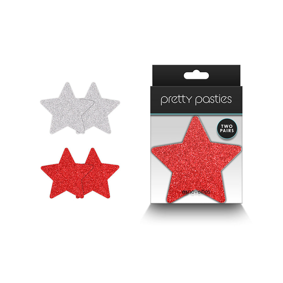 Pretty Pasties Glitter Stars Red/Silver 2 Pair - Headshop.com