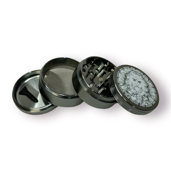 Green Man Gray 4-Piece Aluminum Grinder, 2.5" - Headshop.com