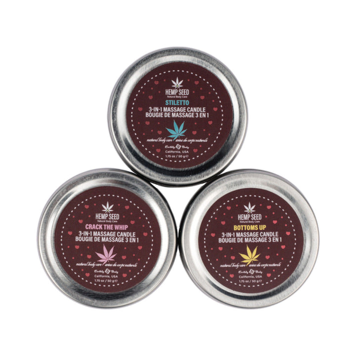 Earthly Body Hemp Seed Valentine 2025 3-in-1 Massage Candle Trio Gift Set - Headshop.com