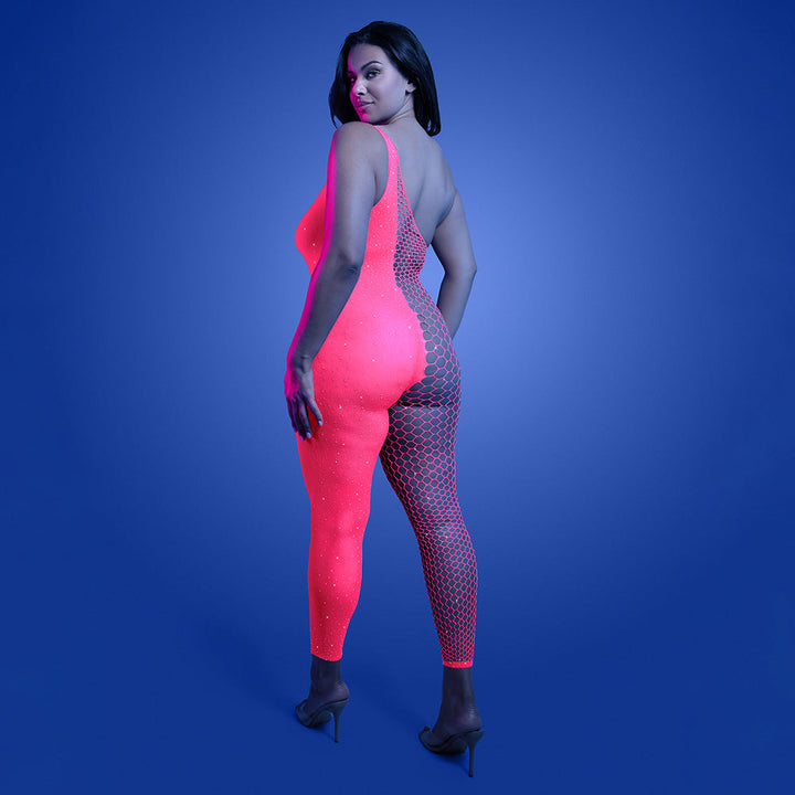 Fantasy Lingerie Glow Hyperdrive UV Reactive Rhinestone Bodystocking Queen Size