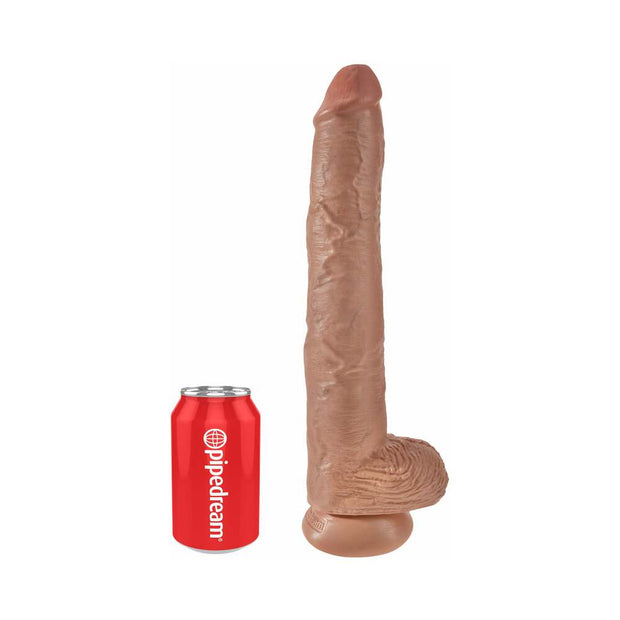 King Cock 14 in. Cock With Balls Realistic Suction Cup Dildo Tan - Headshop.com