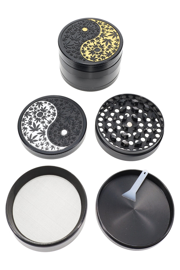 Yin Yang Leaf 4-Part Metal Herb Grinder “Zen Spinner” – 2¼″ - Headshop.com