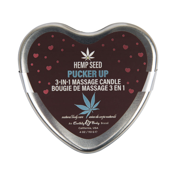 Earthly Body Hemp Seed Valentine's Day Heart Candle Pre Pack: XOXO, Lip Locked, Pucker Up