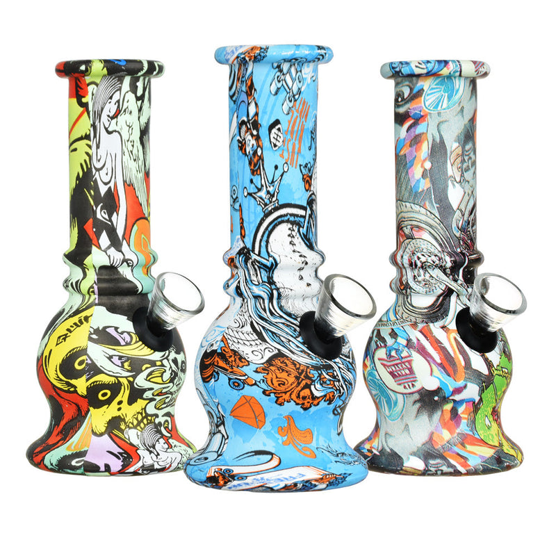 Bell Printed Design Glass Mini Water Pipe - 5.75" / Colors Vary - Headshop.com