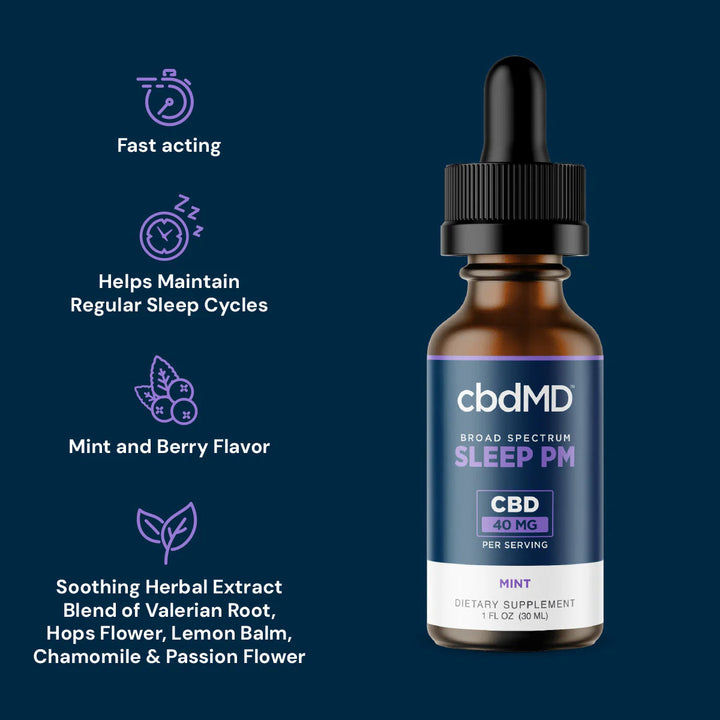 cbdMD CBD PM Oil Drops 30mL Mint - 1500MG - Headshop.com
