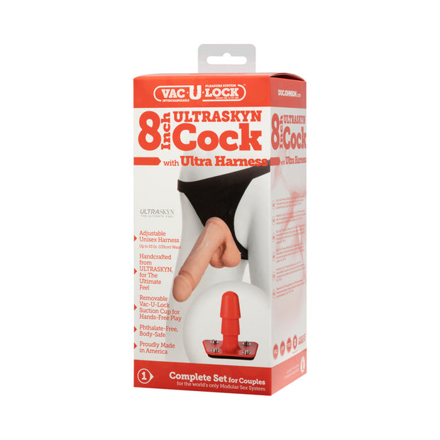 Vac-U-Lock - 8-Inch ULTRASKYN Cock - With Ultra Harness White - Headshop.com