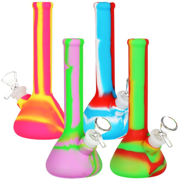4CT BUNDLE -  Silicone Beaker Water Pipe - 7.5" / 14mm F / Assorted Colors