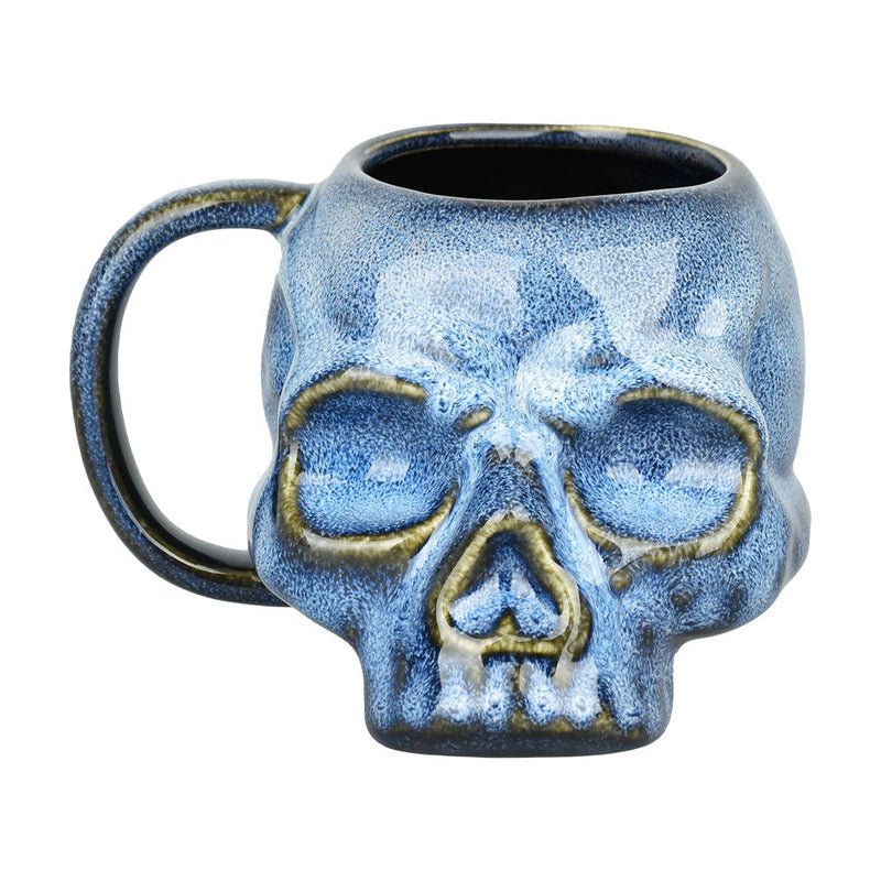 Blue Glazed Skull Ceramic Mug - 15oz - Headshop.com
