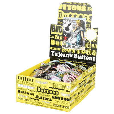 Alice In Wonderland Button Box | 1" | Assorted Designs | 130pc Display - Headshop.com