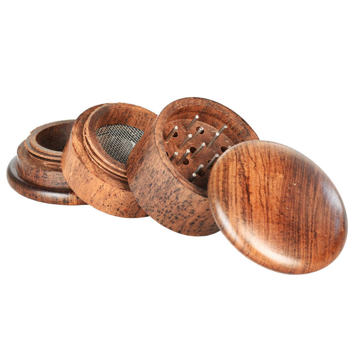 Round Rosewood 4pc Grinder w/ Screen - Headshop.com