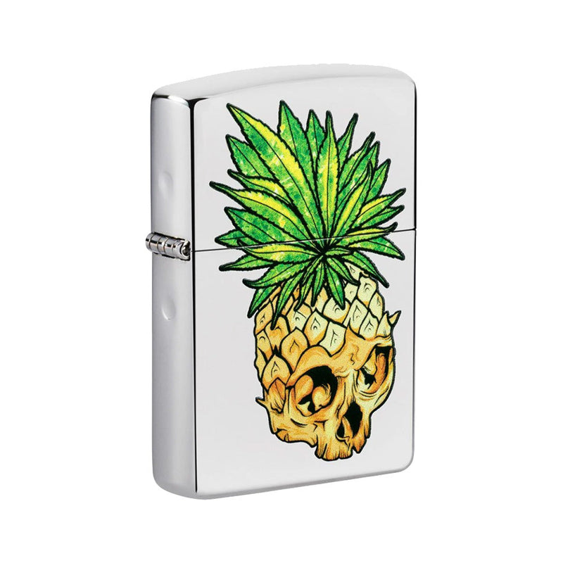 Zippo Lighter | Pineapple Leaf Skull | High Polish Chrome - Headshop.com