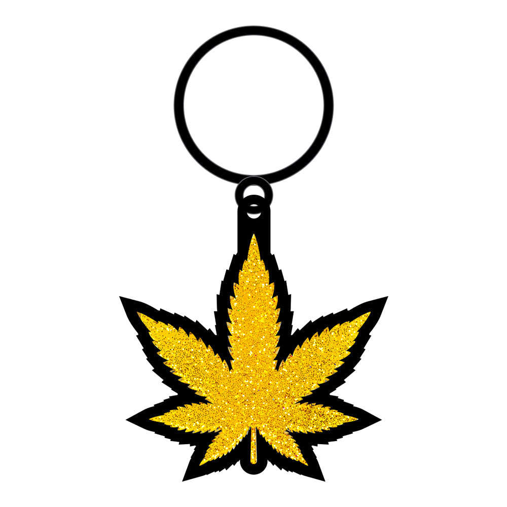 Weed Keychain Gold Glitter Marijuana Leaf - Headshop.com