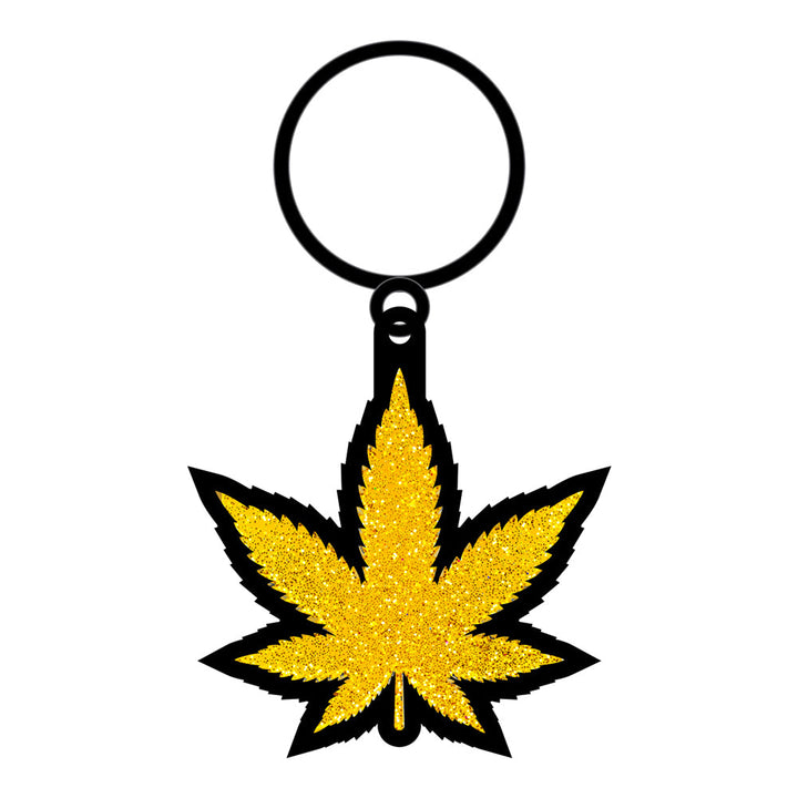 Weed Keychain Gold Glitter Marijuana Leaf - Headshop.com
