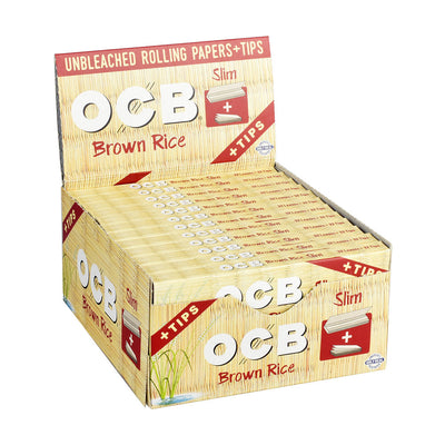 24PC DISPLAY - OCB Brown Rice Rolling Papers W/ Tips - Headshop.com