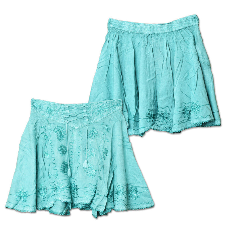 ThreadHeads Acid Wash Embroidered Lace Tie Front Skirt - One Size / Colors Vary - Headshop.com