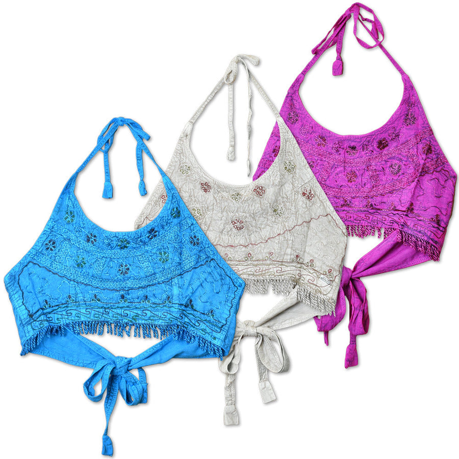 ThreadHeads Embroidered String Halter Top - One Size / Colors Vary - Headshop.com