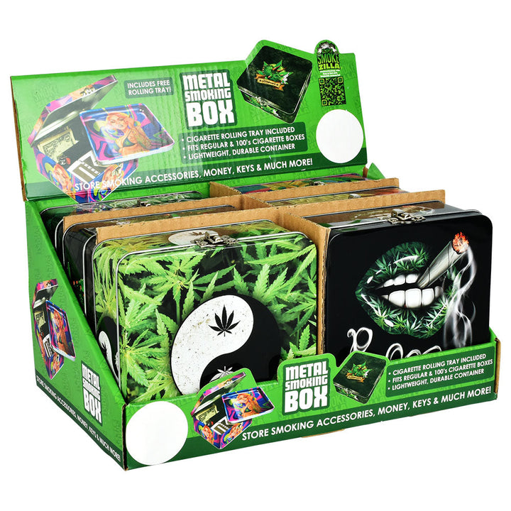 Smokezilla Stash Box w/ Rolling Tray - 5"x5"/Asst - 6PC DISP - Headshop.com