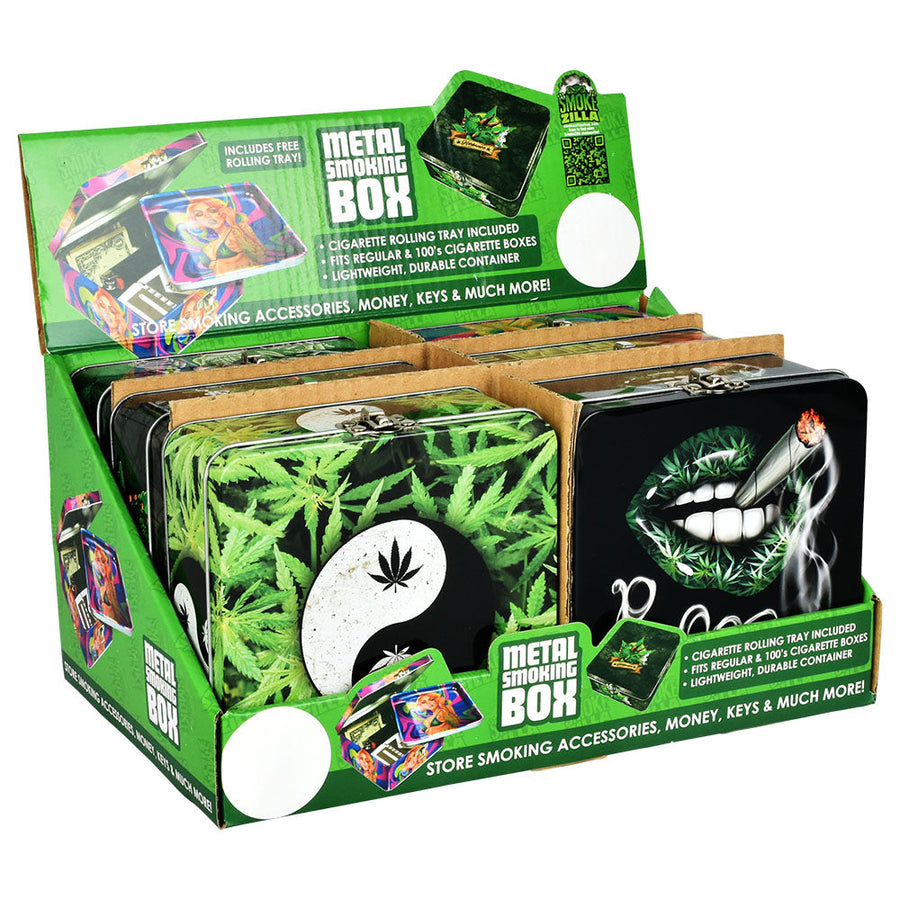 Smokezilla Stash Box w/ Rolling Tray - 5"x5"/Asst - 6PC DISP - Headshop.com