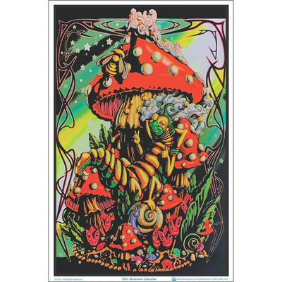Mushroom Caterpillar Blacklight Poster | 23" x 35" - Headshop.com