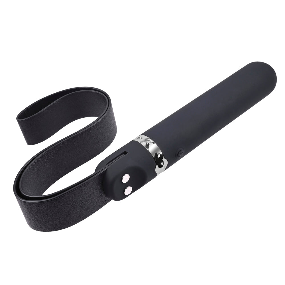 Adam & Eve Spank Me Vibe Rechargeable Silicone Vibrator With Slap Strap End Black - Headshop.com