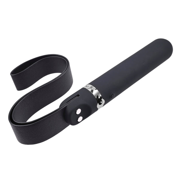 Adam & Eve Spank Me Vibe Rechargeable Silicone Vibrator With Slap Strap End Black - Headshop.com