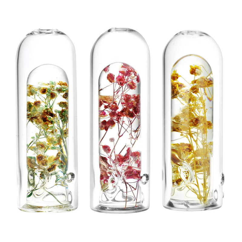 Wild Flower Power Terrarium Style Glass Hand Pipe - 5.25" / Colors Vary - Headshop.com