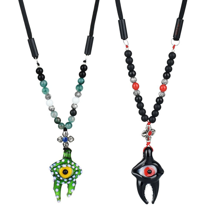 Eye Tooth Glass Pendant with Beaded String Necklace - 14" - Headshop.com
