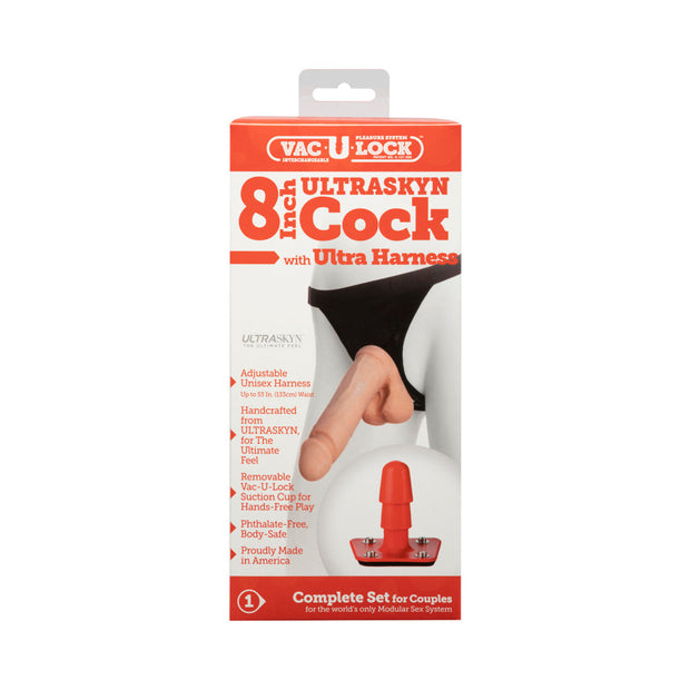 Vac-U-Lock - 8-Inch ULTRASKYN Cock - With Ultra Harness White - Headshop.com