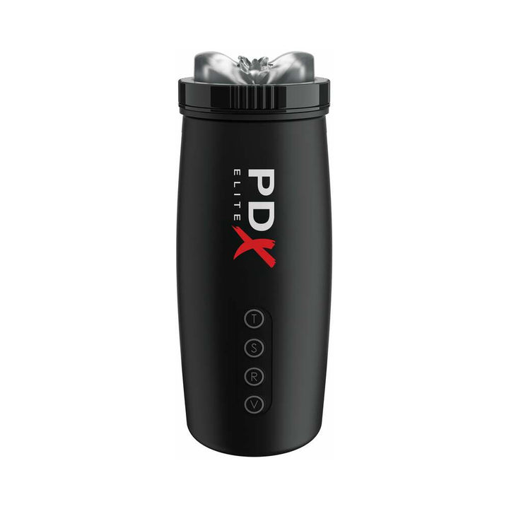 PDX Elite Motobator 2 Rechargeable Thrusting Vibrating Masturbator Clear/Black - Headshop.com