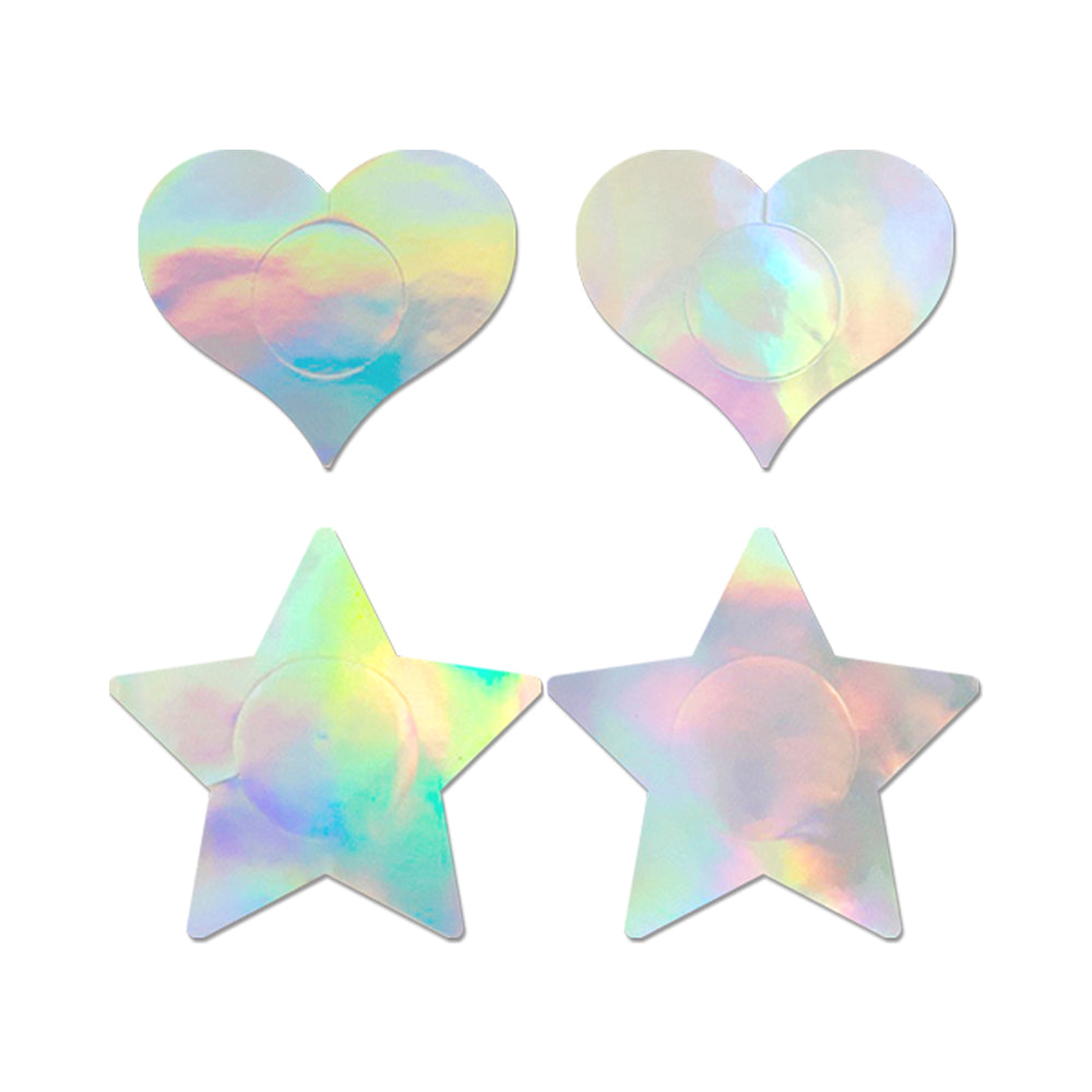 Fantasy Lingerie Holographic 2-Pair Pasties Set Heart & Star Shapes O/S - Headshop.com