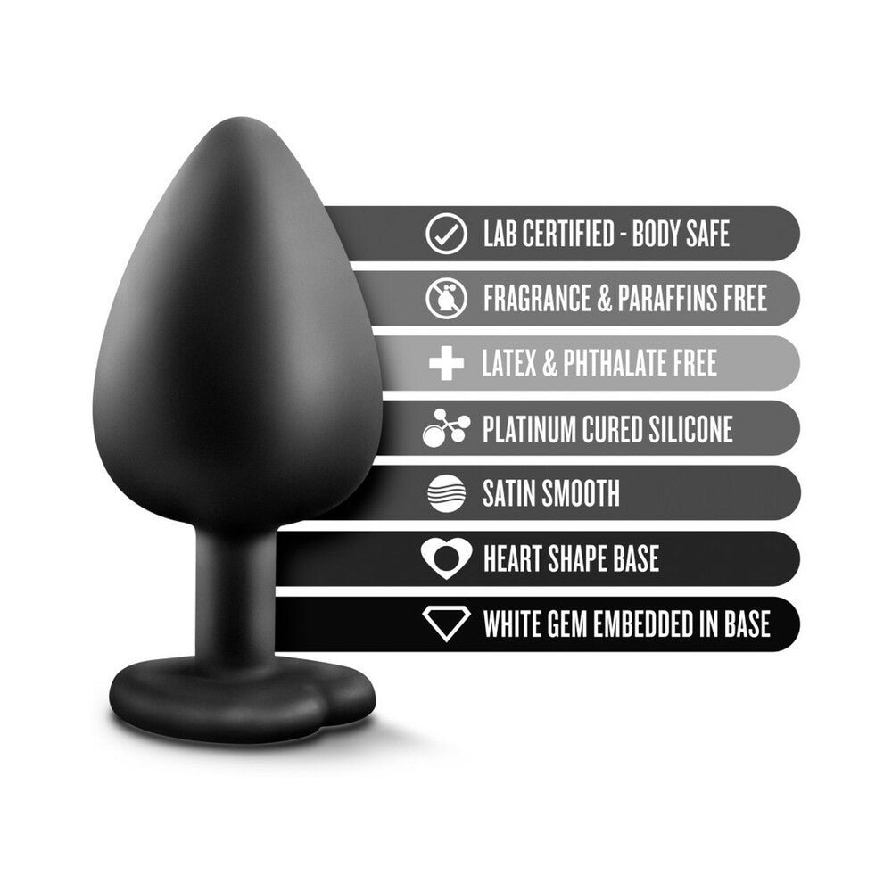 Blush Temptasia Bling Anal Plug with Heart-Shaped Gem Base Large Black - Headshop.com