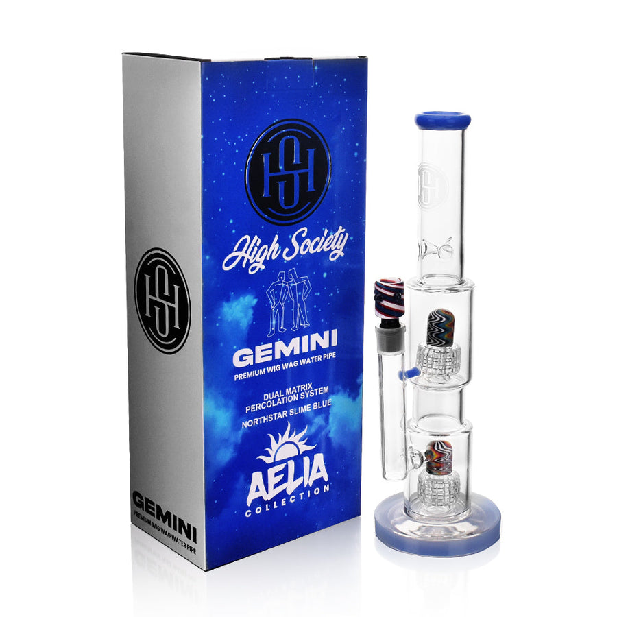 High Society | Gemini Premium Wig Wag Waterpipe (Blue) - Headshop.com