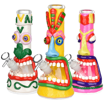Screamin' Tiki 3D Painted Beaker Water Pipe - 9.75" / Designs Vary - Headshop.com