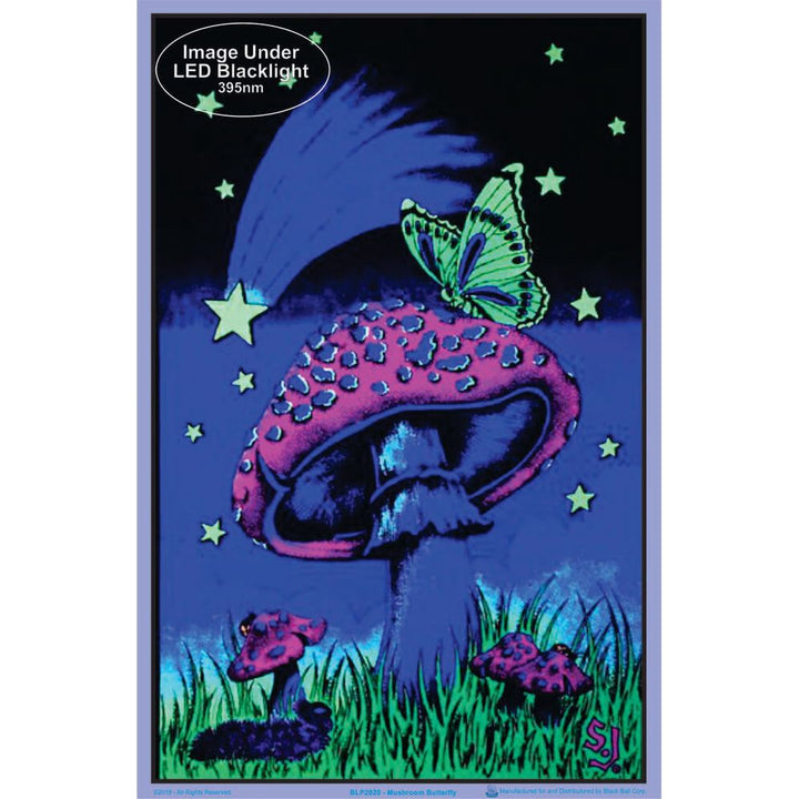 Mushroom Butterflies Blacklight Poster - 23" x 35" - Headshop.com