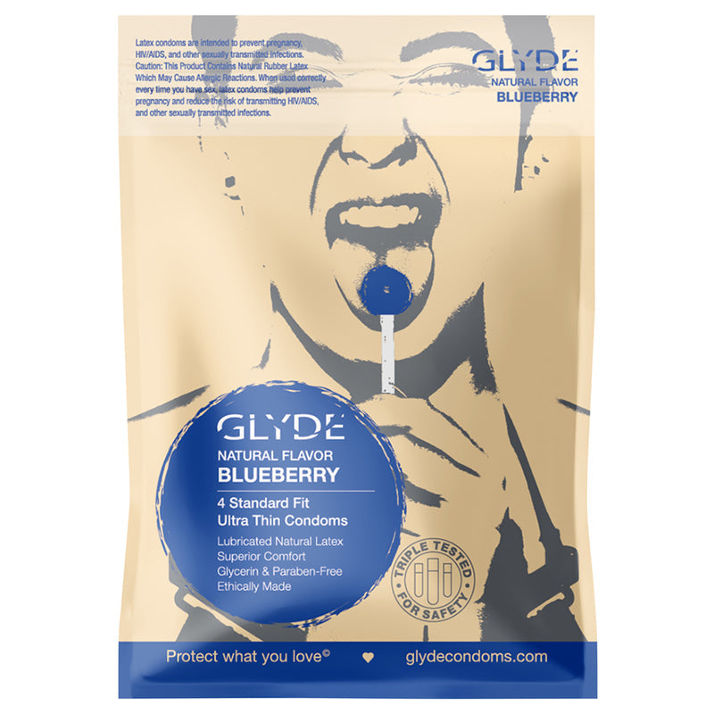 Glyde Ultra Natural Flavor Condom Blueberry 4pk - Headshop.com
