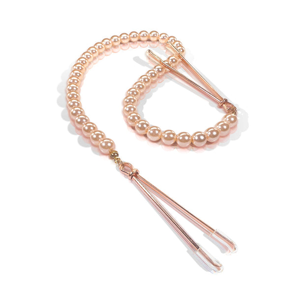 Nixie Pearl Drop Beaded Tweezer Nipple Clamps Rose Gold - Headshop.com