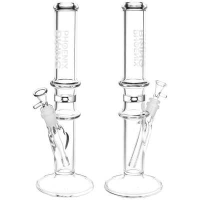 Phoenix Rising Double Ring Straight Tube Glass Water Pipe - 14.5"/14mm F/Clear - Headshop.com