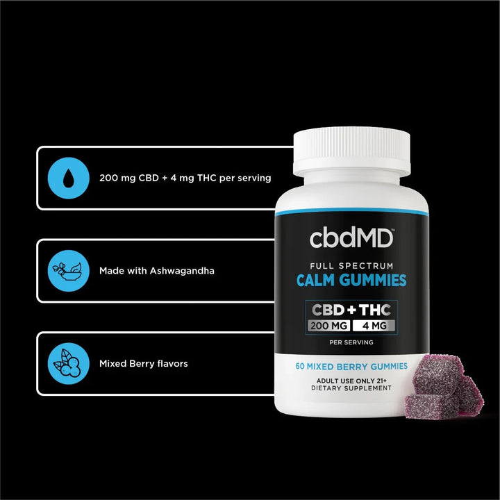 cbdMD Full Spectrum CBD Calming Gummies Mixed Berry - 6000MG, 60ct - Headshop.com