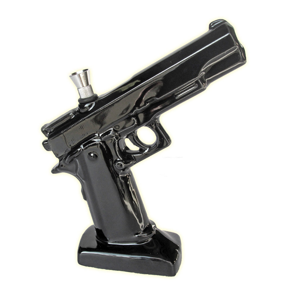 Ceramic .45 Pistol Shaped Water Pipe - 8.5" - Headshop.com