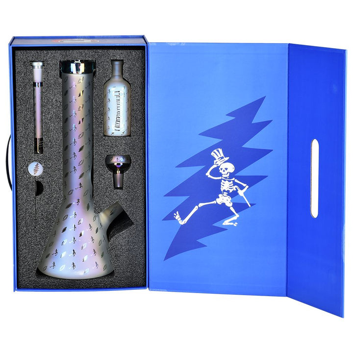 Grateful Dead x Pulsar Bolts And Skellies Glass Beaker Water Pipe Set | 13.75" | 14mm F - Headshop.com