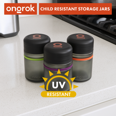 Ongrok Child Resistant Glass Storage Jar, 3 pack x 180ml each - Headshop.com