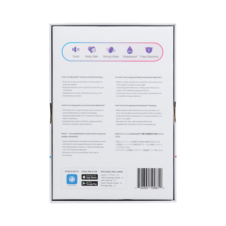 Lovense Hush 2 Bluetooth Remote-Controlled Vibrating Butt Plug M 1.75 in. - Headshop.com