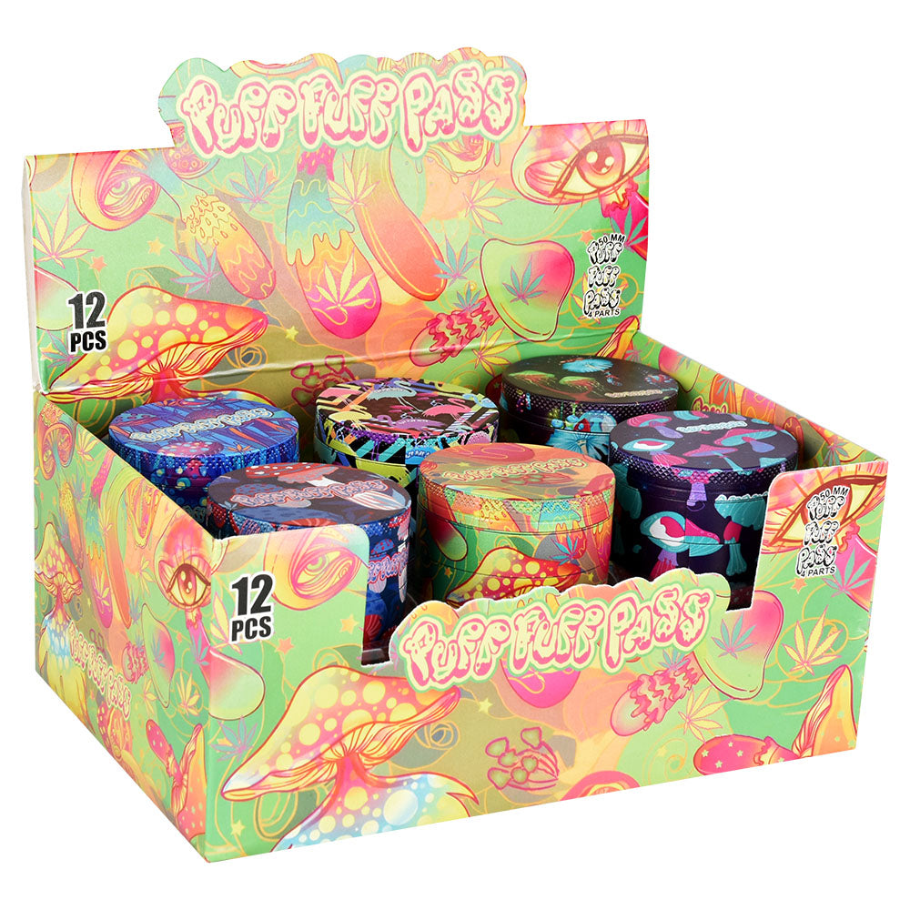 Psychedelic Mushroom Grinder - 4pc / 2" / Assorted Designs 12PC DISPLAY - Headshop.com