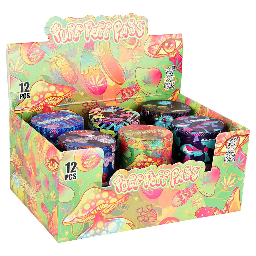 Psychedelic Mushroom Grinder - 4pc / 2" / Assorted Designs 12PC DISPLAY - Headshop.com