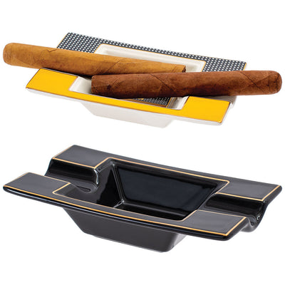 4PC DISPLAY-Lucienne Two-Person Ceramic Cigar Ashtray-6.3"x3.3"/Assorted Colors - Headshop.com