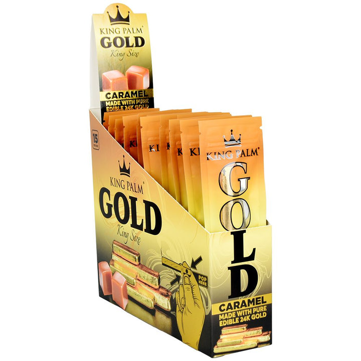 15PK DISP - King Palm 24K Gold Cones - King Size / 1pc / Caramel - Headshop.com