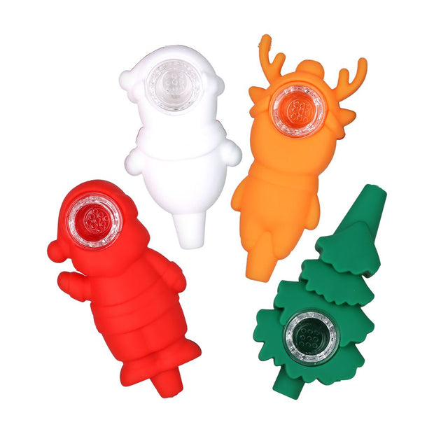 15CT FISHBOWL - Christmas Themed Silicone Hand Pipe  -  4" / Styles Vary